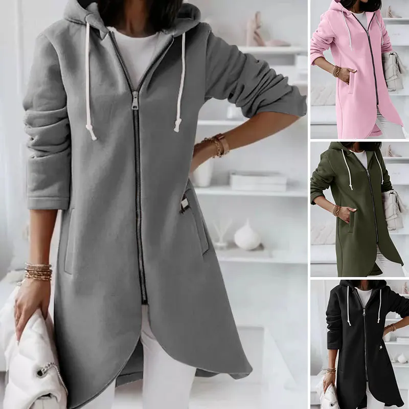 

2023 Autumn/Winter New Personalized Street Sweater Zipper Hooded Long plush Sweater