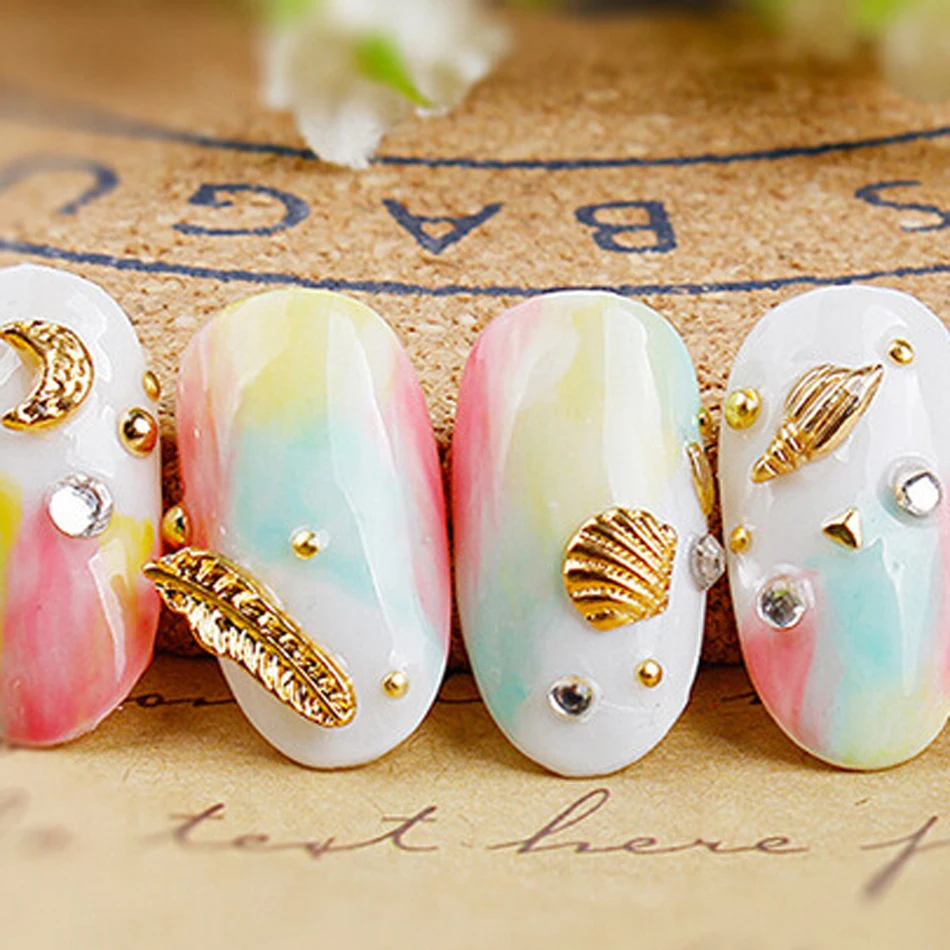 100pcs Gold Seashell Starfish Nail Charms Metal Rivets Accessories Nail Art Decorations 3D Mixed Shell Star Manicure Studs Part 4