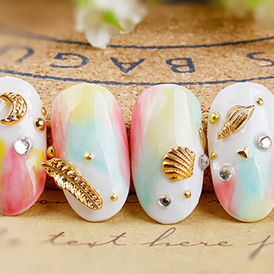Negj Ocean Nail Art Studs Gold Charms Summer Sea Metal Alloy Rivets Shell Starfish Nail Pens Tape for Nails Gemstones for Nails Rhinestones for Face