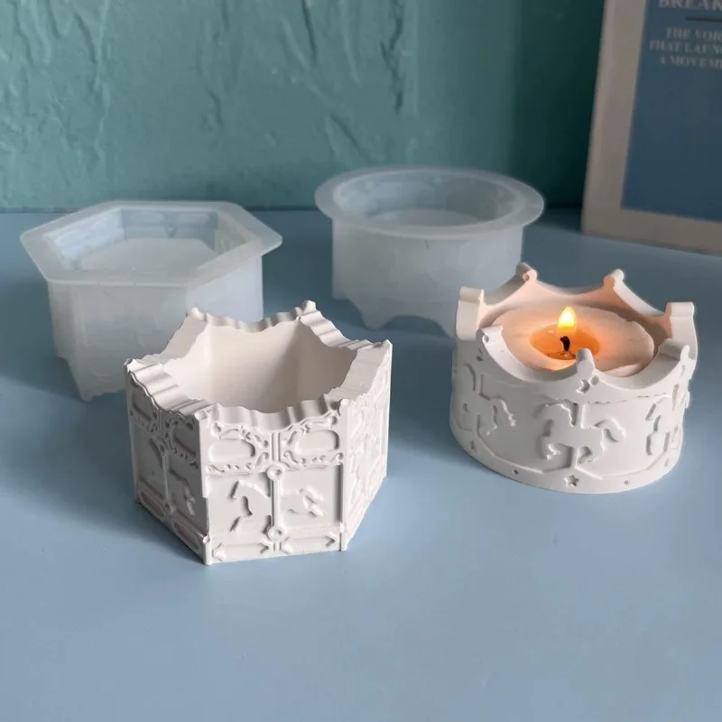 Carousel Storage Jar Silicone Mold Horse Aromatherapy Candle Holder Casting Molds Jewelry Storage Organizer Box Mold