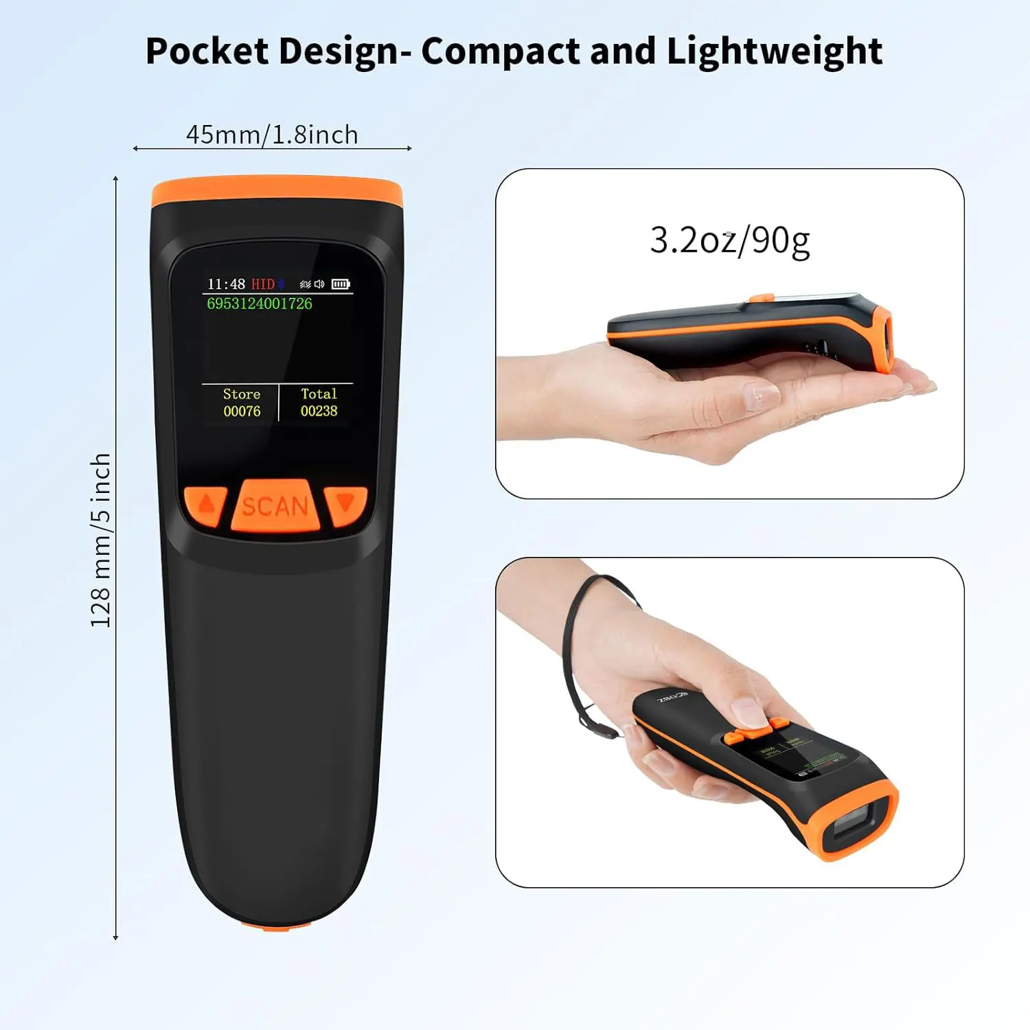 Wireless 2D Inventory Scanner Bluetooth QR Barcode Data Collector Portable Warehouse Inventory Reader with LCD Screen Display