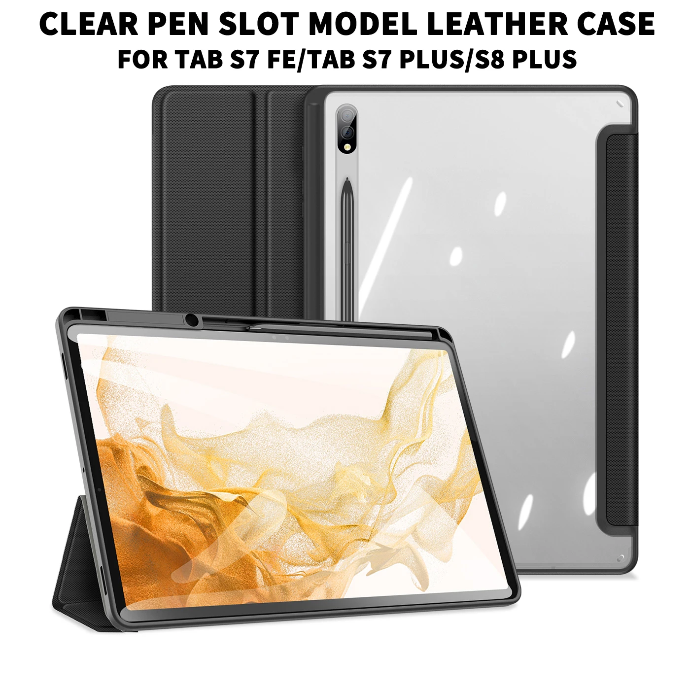 For Samsung Galaxy Tab S8 Plus S7 Plus Leather Case With Pen Slot