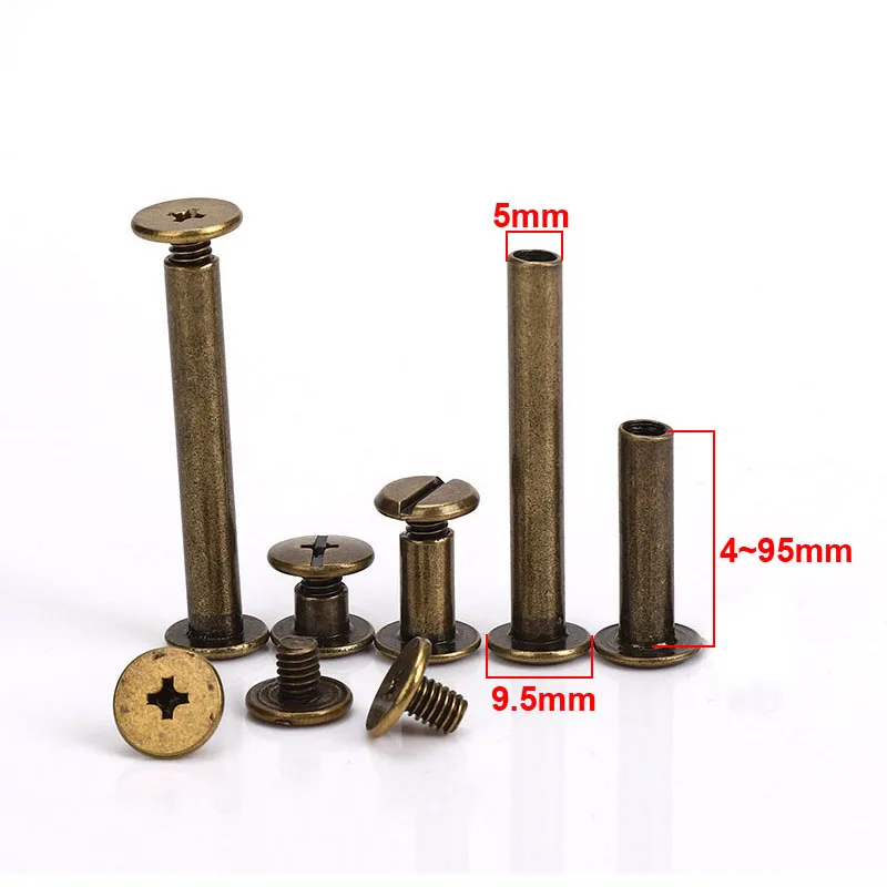 10pcs Metal Bronze Binding Chicago Screws Nails Long Studs Rivets Leather Craft Hardware Accessories Rod length 4~95mm