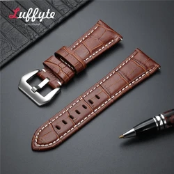 Premium Genuine Leather Watch Strap for Men - Black, Brown, Blue Options (Brown-Silver Buckle)