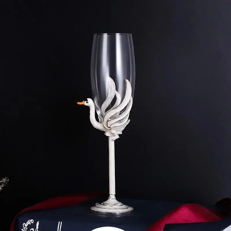 Creative Crystal Glass Champagne Cup Swan Enamel Red Wine Cup Luxury Glass Cups Original Cocktail Glasses Set Glasses for Drinks