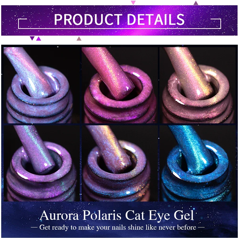 Description Picture 5 of item7.5ML Aurora Shell Thread Cat Magnetic Gel Nail Polish Sparkling Glitter Pearl Cat Eye Soak Off Semi-Permanent Nail Art Varnish