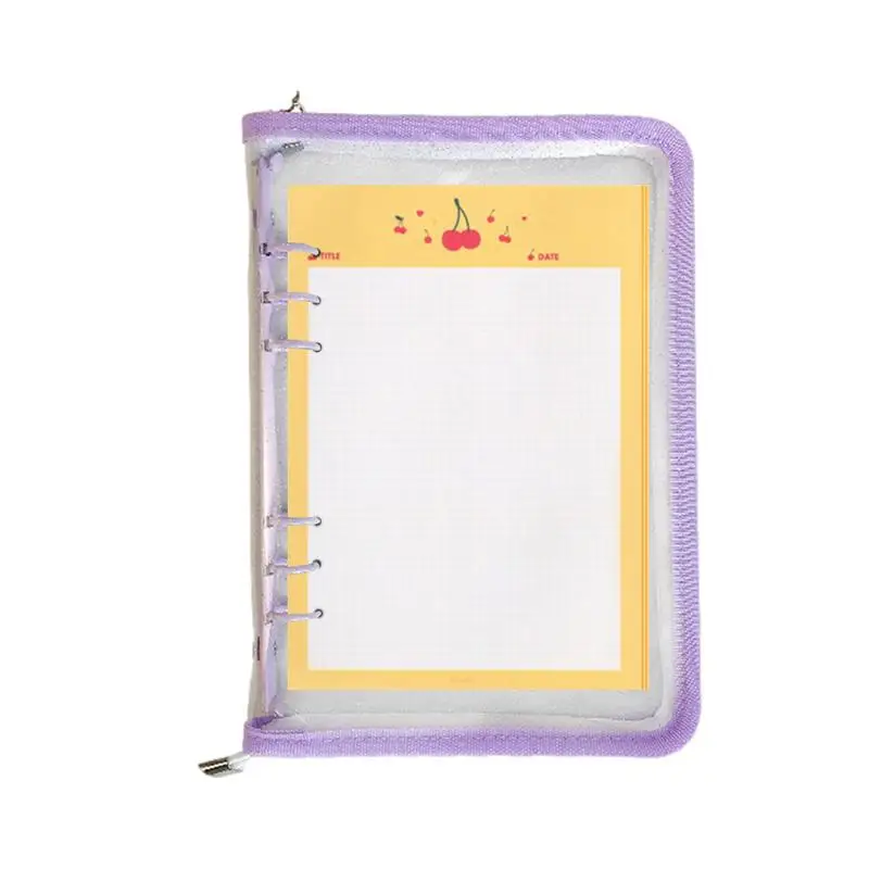 

Binder Pouches With Zipper 6 Ring Transparent Refillable Notebook Shell Detachable A5 Or A6 Size Journal Organizer For School