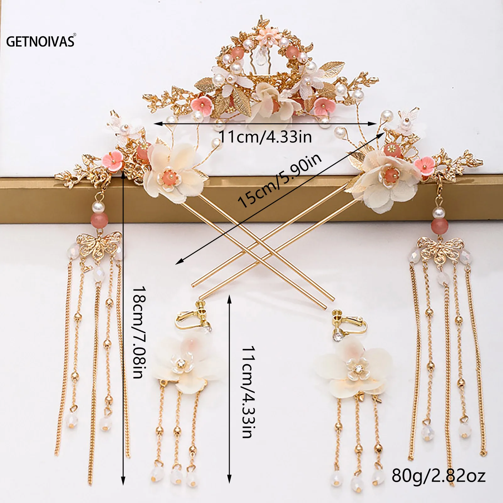 Chinese Hanfu Hair Stick Hairpin Earrings Hair Accessories Set Long Fringed Vintage Hairpin Flower Handmade Wedding Hair Jewelry 5