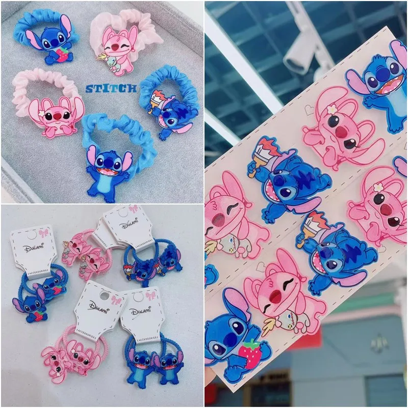 Disney Anime Lilo & Stitch Hair Bands Kawaii Stitch Hairpin Cartoon Rubber Band Hair Accessoires Girl Gifts Toy 1/5/10pcs