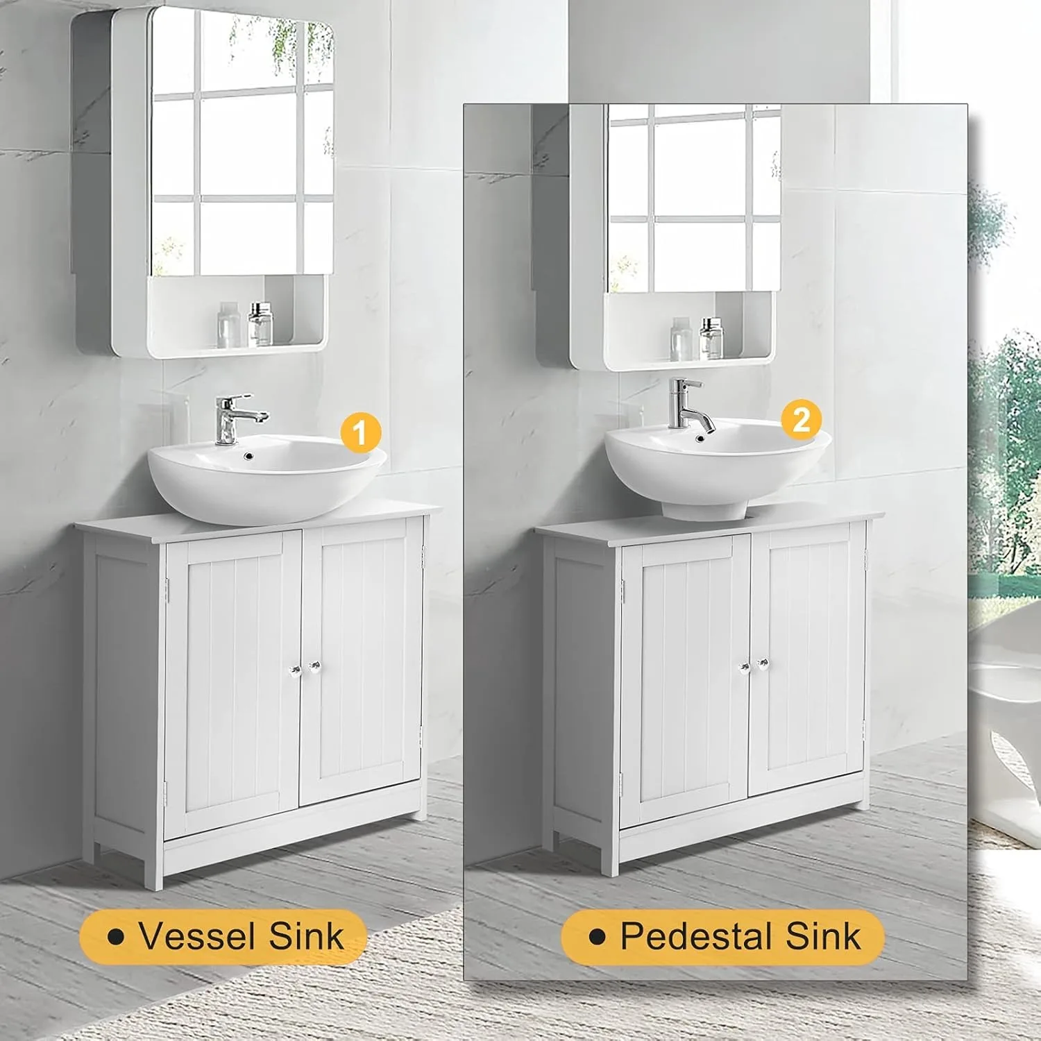 Pedestal Sink Storage Cabinet with 2Doors Traditional Under Sink Cabinet with Adjustable Shelf 3 5/8" W x 11 7/16" D x 23 5/8" H 4