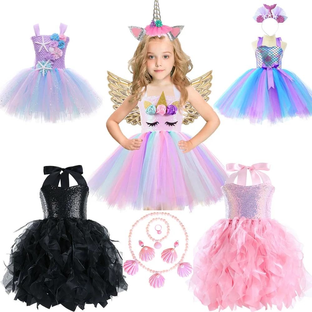 Christmas Unicorn Tutu Dress Sequins Girls Mermaid Ballet Dance Ball Princess Birthday Party Gift Halloween Cat Cosplay Costume cosplay costume