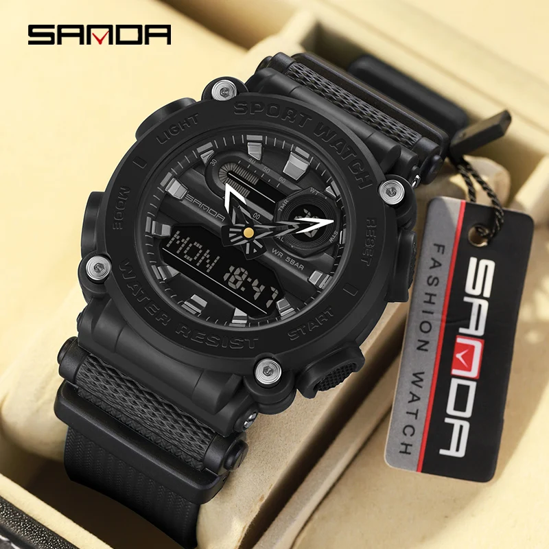 SANDA Fashion Men Sports Watches Professional Military Digital LED Army Dive Watch Casual Electronics Wristwatches Relojes 3139