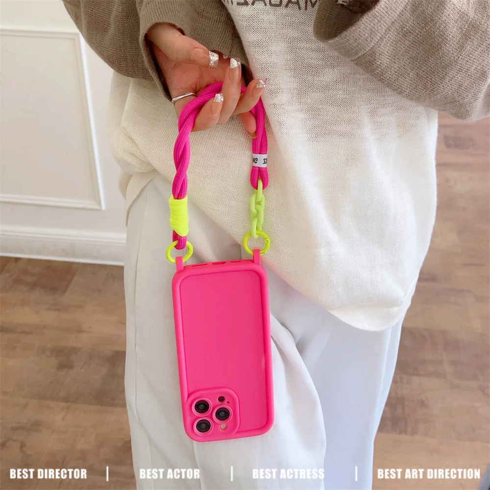 Vibrant Silicone Phone Case with Wrist Strap Lanyard – Protective Cover