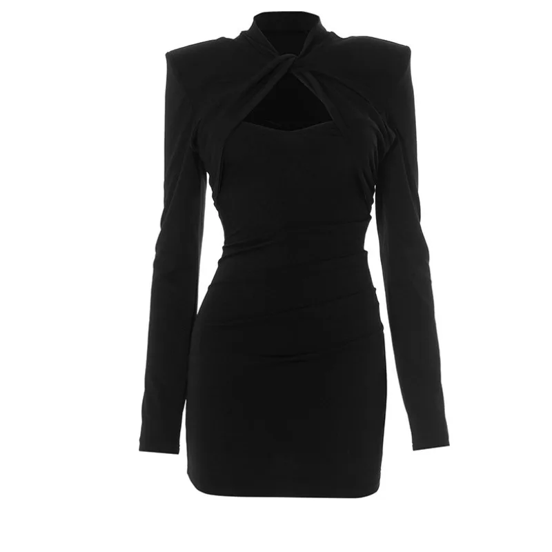2025 Fashion New Women's Clothing Women's Sexy Long Sleeve Dress Autumn Slim Elegant Solid Color Short Dress