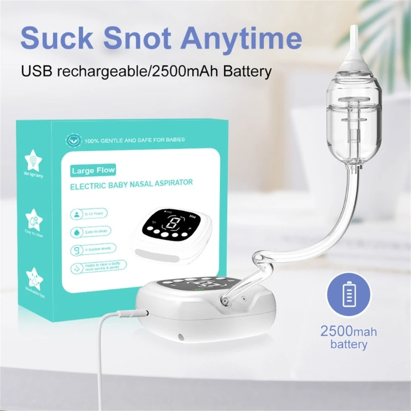 Electric Nose Aspirator Baby Nasal Aspirator 9 Level for Child Newborns Automatic Nose Cleaner USB Rechargeable