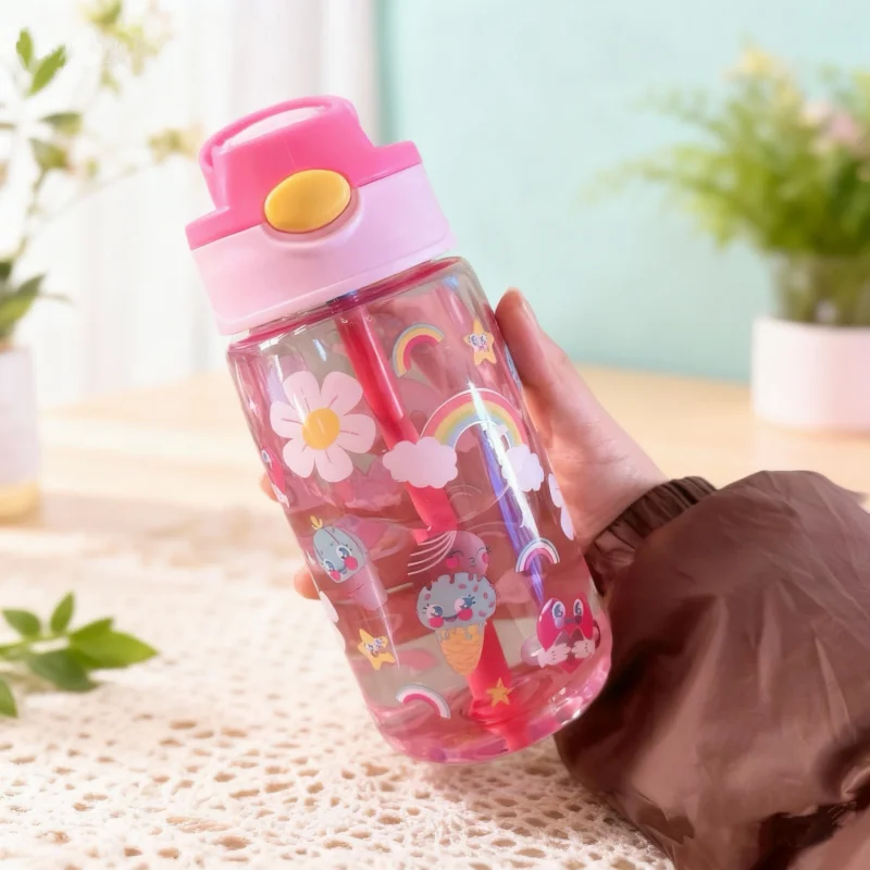 Charming 480ml BPA-Free Water Bottle with Straw & Leak-Proof Lid