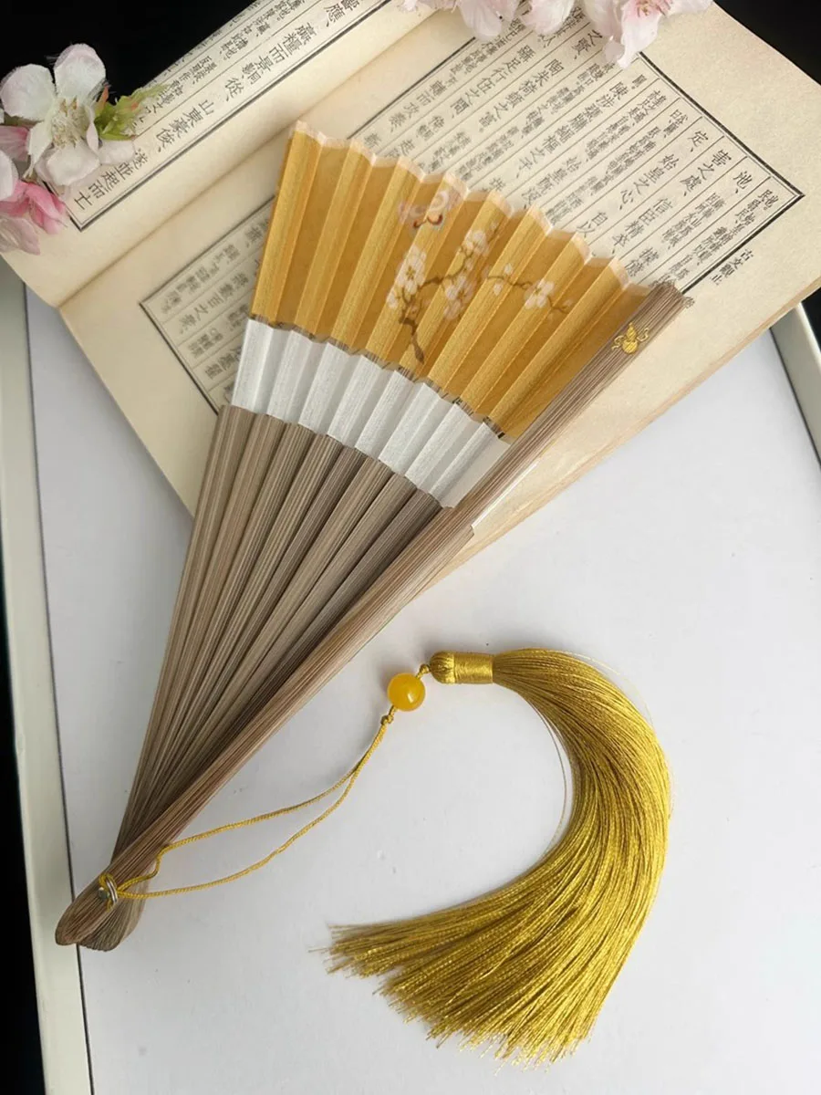 Chinese Style Handmade Bamboo Folding Fan for Women Traditional Hanfu Cheongsam Dance Fan Vintage Summer Cooling Fan Gift