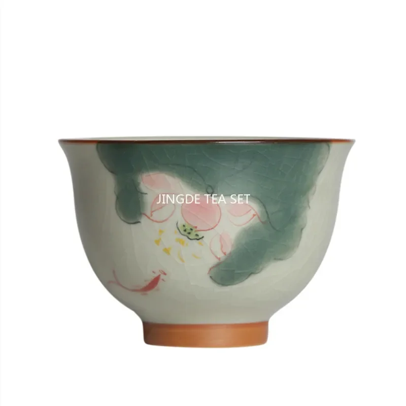 100ml Chinese Tradition Ceramic Tea Cup Handmade Ice-cracking Glaze Lotus Pattern Tea Bowl Teacup Household Teaware Master Cup