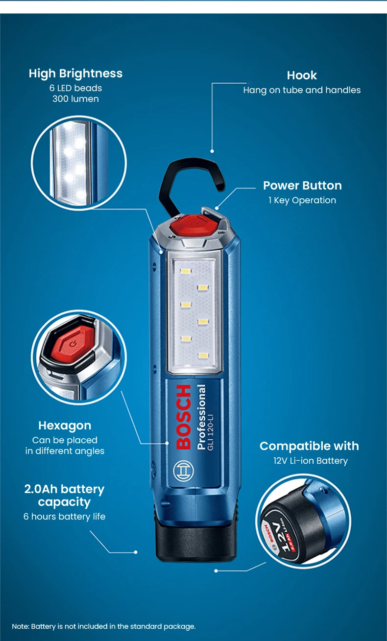 Bosch Gli 120 Cordless Work Learn Led Light 12V 300 Lumen