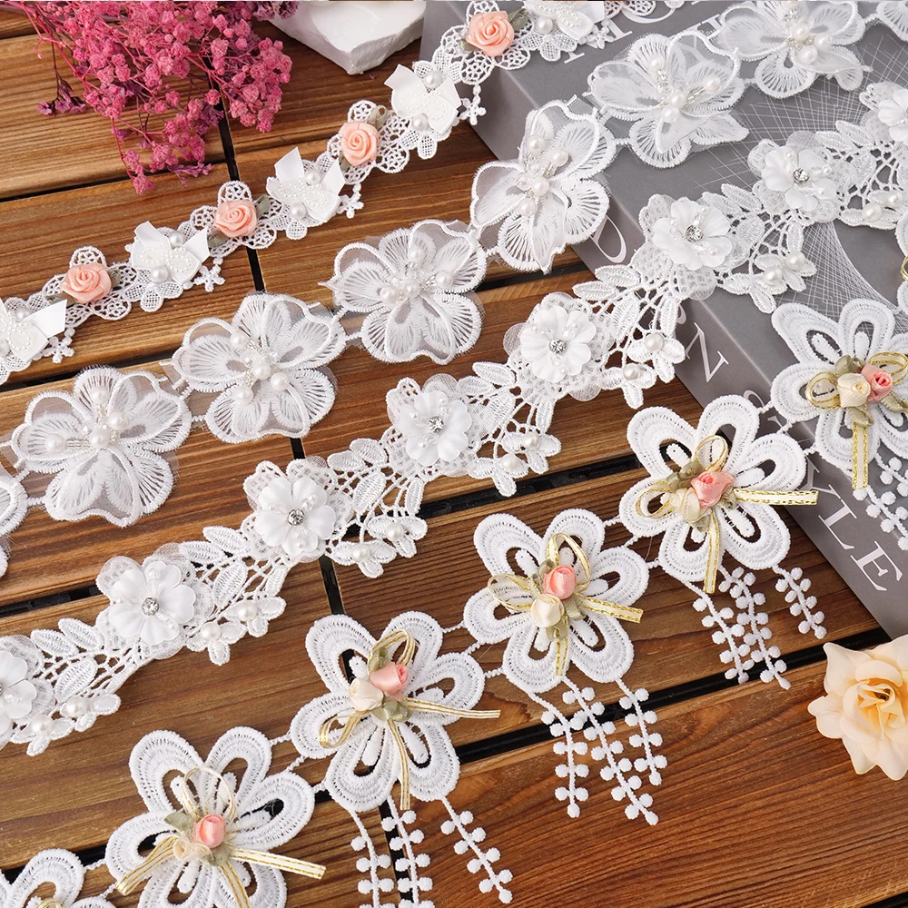 Flower Embroidered Lace Trim Ribbon - 2Y Width For Wedding Dresses & Sewing Crafts