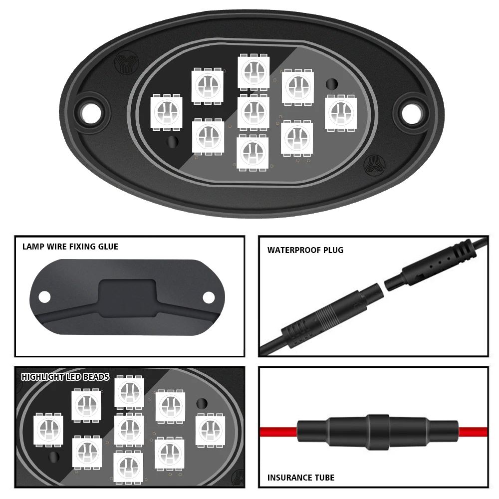 4/8X APP RGB 12V RGB Atmosphere Lights Car Chassis Undergolw Decorative Ambient Lamps LED Smart For Boat Jeep Off Road 4x4 Truck