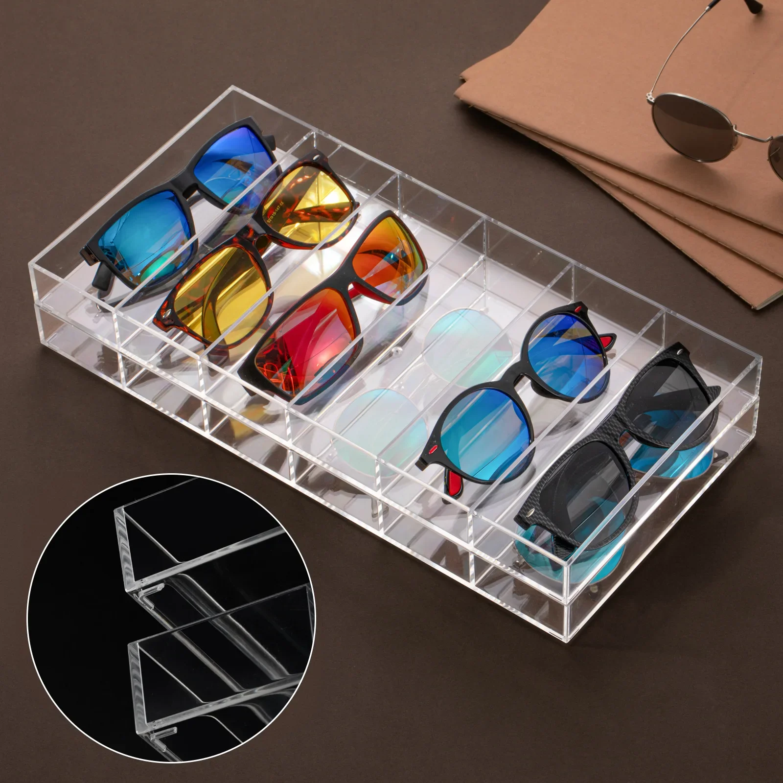 Pack Acrylic Sunglass Organizer, Slot Eye Glasses Storage
