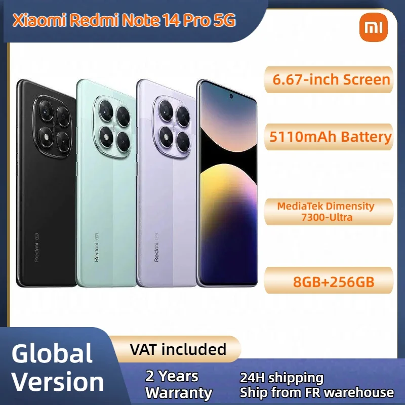 Xiaomi Redmi Note 14 Pro 5G Xiaomi HyperOS system MTK Dimensity 7300-Ultra 8+256GB 6.67" 1.5K AMOLED display 5110mAh 200MP BT5.4