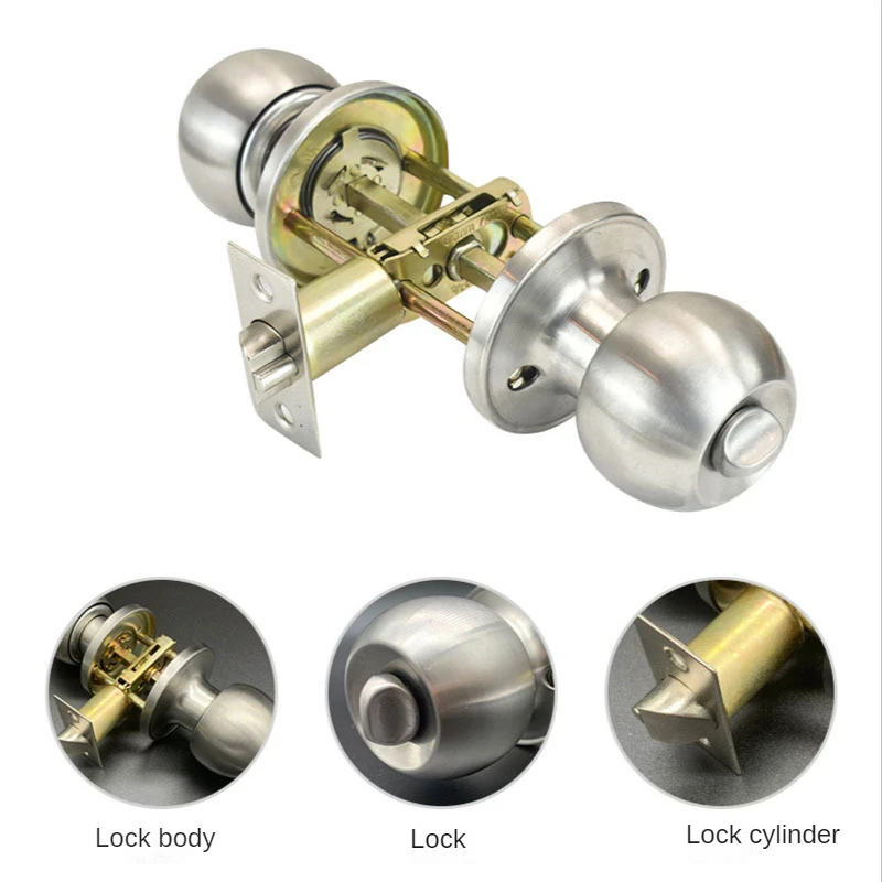 Rodada Maçanetas para Entrada Passage Handle Ball Entrance Lock Entrada com Chaves Quartos Salas Novo Aço Inoxidável