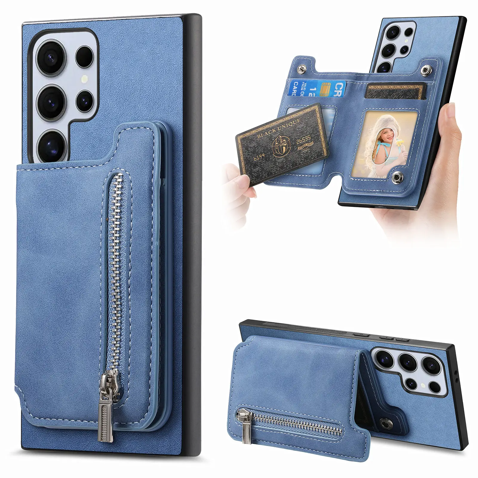 2 in 1 Magnetkarten-Solt-Reißverschluss-Geldbörse Abnehmbare Lederhülle für Samsung Galaxy S24 Ultra S23 Plus A05 A55 A15 A25 Taschenabdeckung_voghion.com