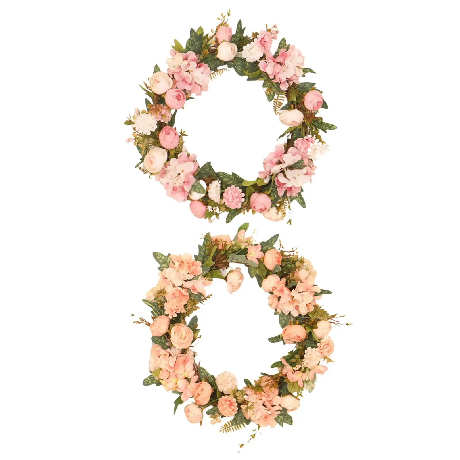 Hanging Camellia Bud Wreath Handmade Artificial Flowers Loop Round Welcome Wreath Garland for Wedding Bedroom Autumn Day