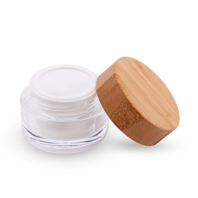 

100Pcs 30g 50g Empty Acrylic Cosmetic Cream Jar Refillable Skincare Beauty Ointment Body Butter Makeup Container with Bamboo Lid