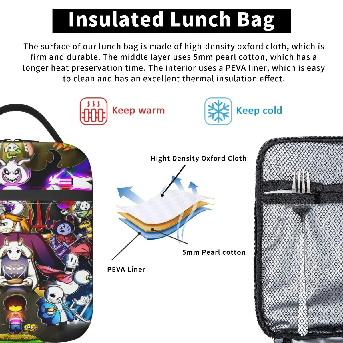 Undertale Accessories Insulated Lunch Bags For Picnic Food Box Portable Cooler Thermal Lunch Boxes