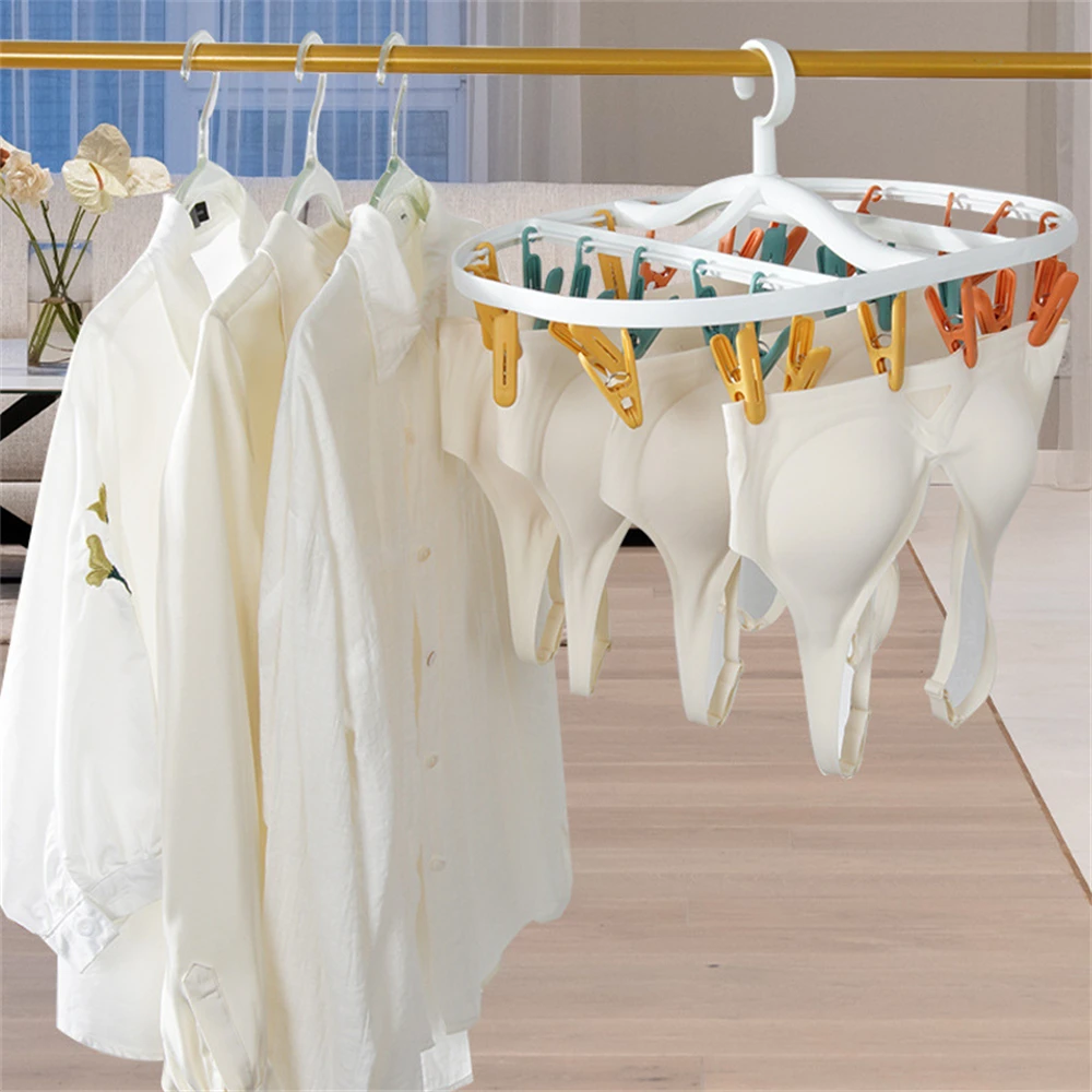 6/12 Clips Folding Clothes Dryer Hanger Windproof Socks Underwear Drying Rack Household Children Adults Storage Laundry Rack 4