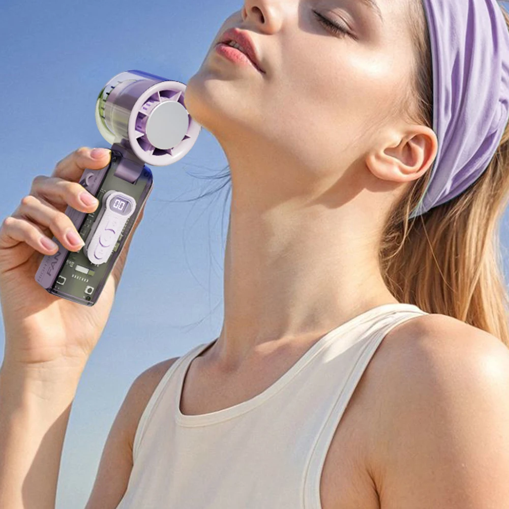 Portable Rechargeable Handheld Fan with LED Light for Home Office