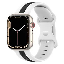 Silicone Sport Loop Strap for Apple Watch Band, Multi - Size Adjustable Bracelet (White Black)