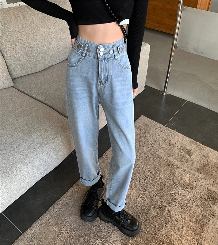 Hzirip Blue S-L Women Jeans Fashion High Waist Casual OL Loose New Summer 2022 Chic Lady Denim Slim Straight Wide Leg Pants straight jeans
