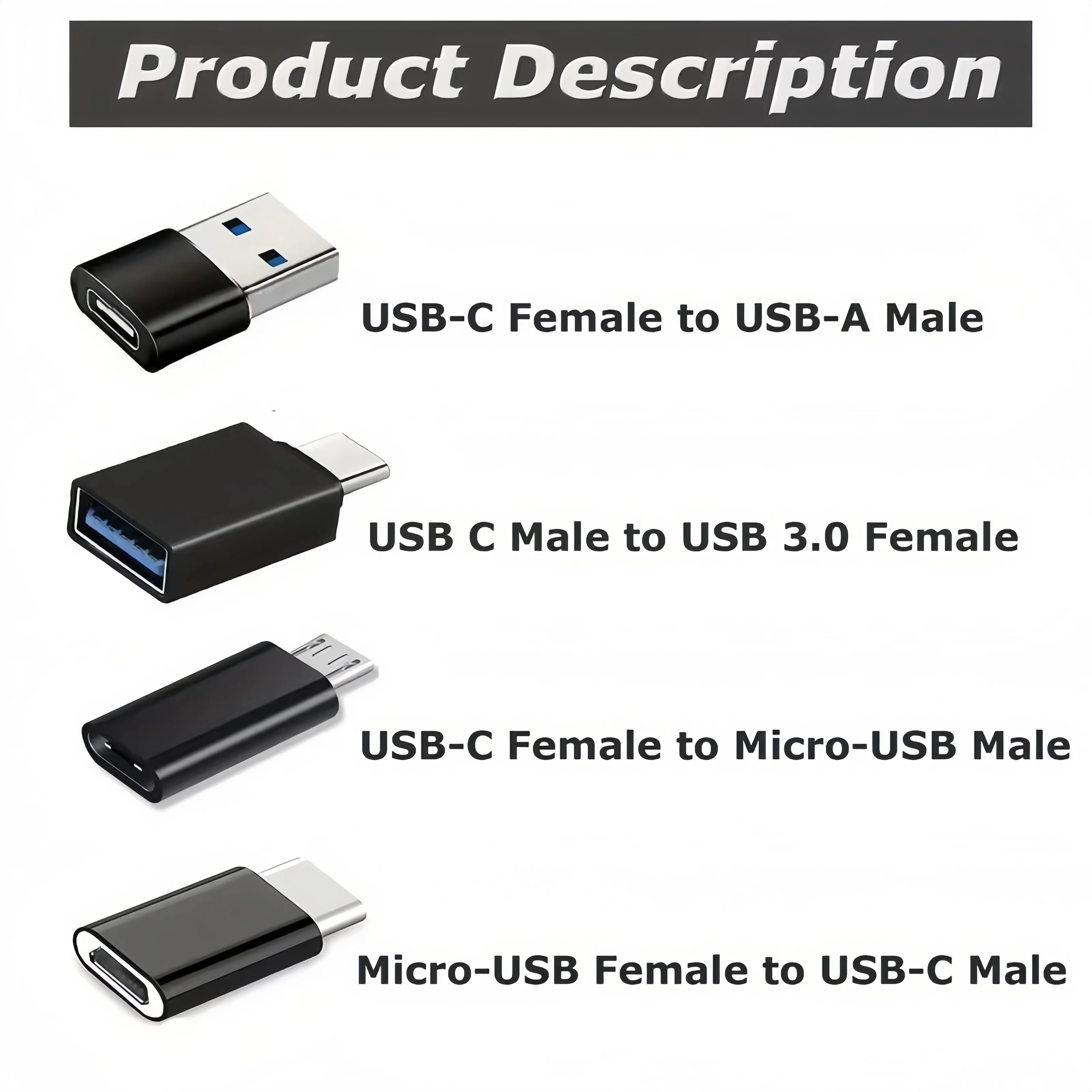 USB 3.0-USB-C 어댑터 8개 세트 ? 노트북, 차량, 휴대폰, PC용 C타입(남성/여성) OTG 컨버터(마이크로 포함)