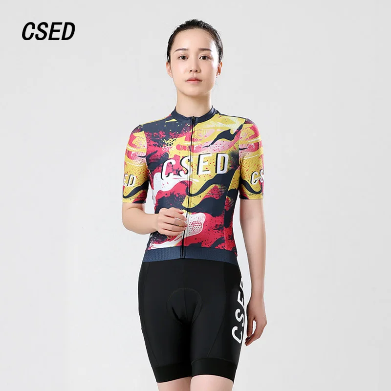 CSED Cycling Jersey Summer Bicycle Riding Clothes Bunting Women's Short Sleeve Bike Clothing Top Shirt Full Zipper Breathable