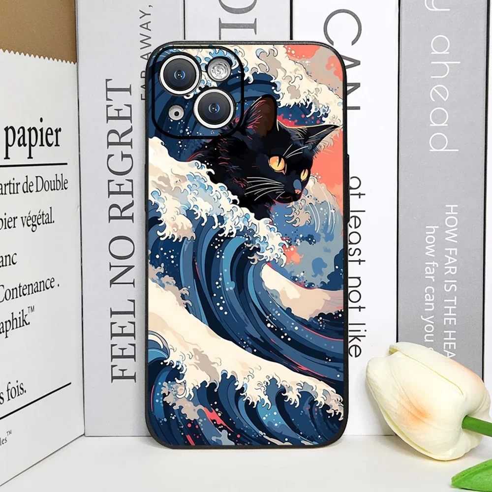 Cat-Themed Great Wave of Kanagawa Artistic Soft Phone Case Cover