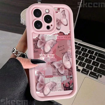 Pink Cute Butterfly Silicone Soft Phone Case For iPhone 17 16 16E 15 14 13 12 11 Pro Max XS XR X 7 8 Plus Shockproof Candy Cover 1