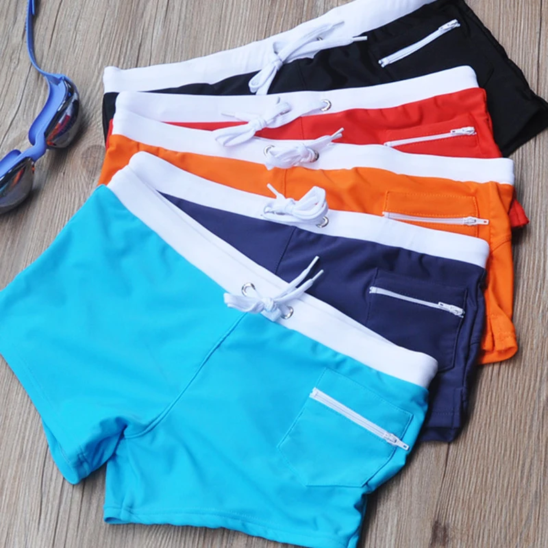 Shorts de natação com cordão masculino, cintura elástica, respirável, shorts de tábua de secagem rápida, calção masculino, natação, piscina, verão