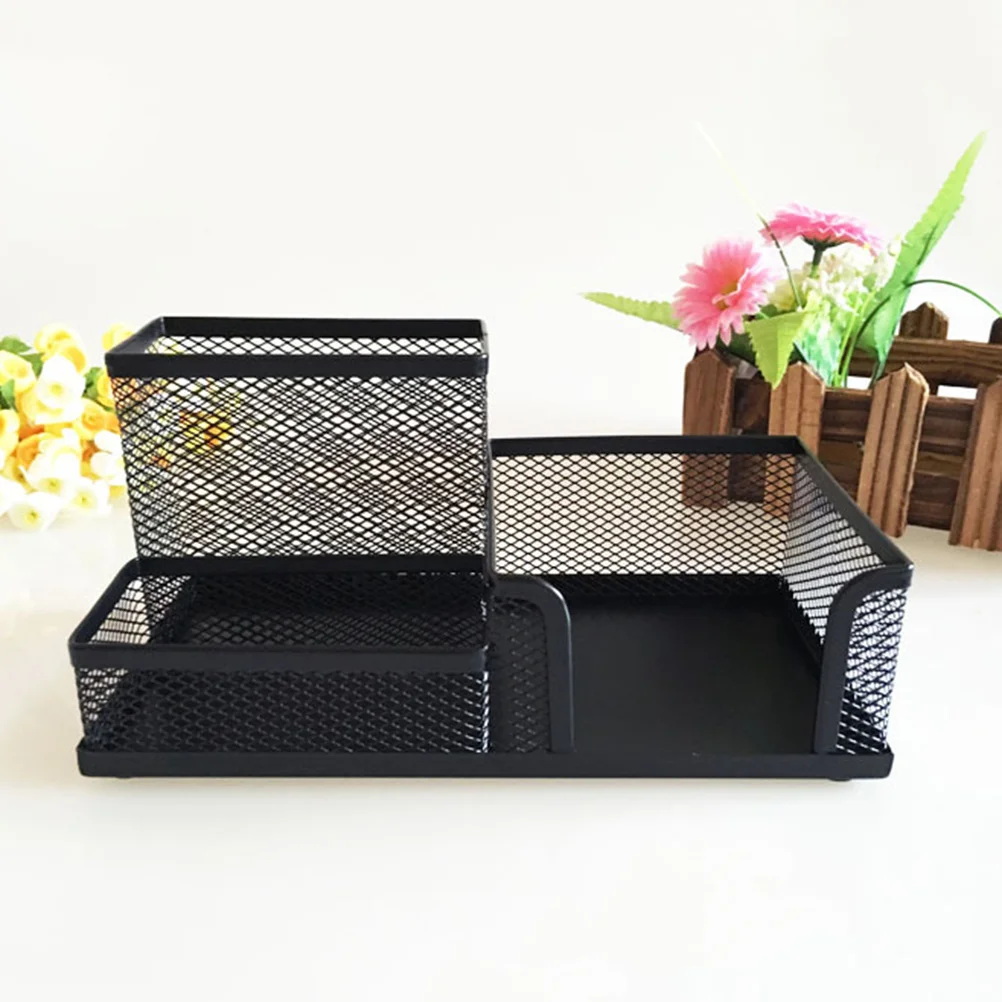 Metal Mesh Desk Organizer Table Container Pen Holder Storage Case Office Supplies (Black)