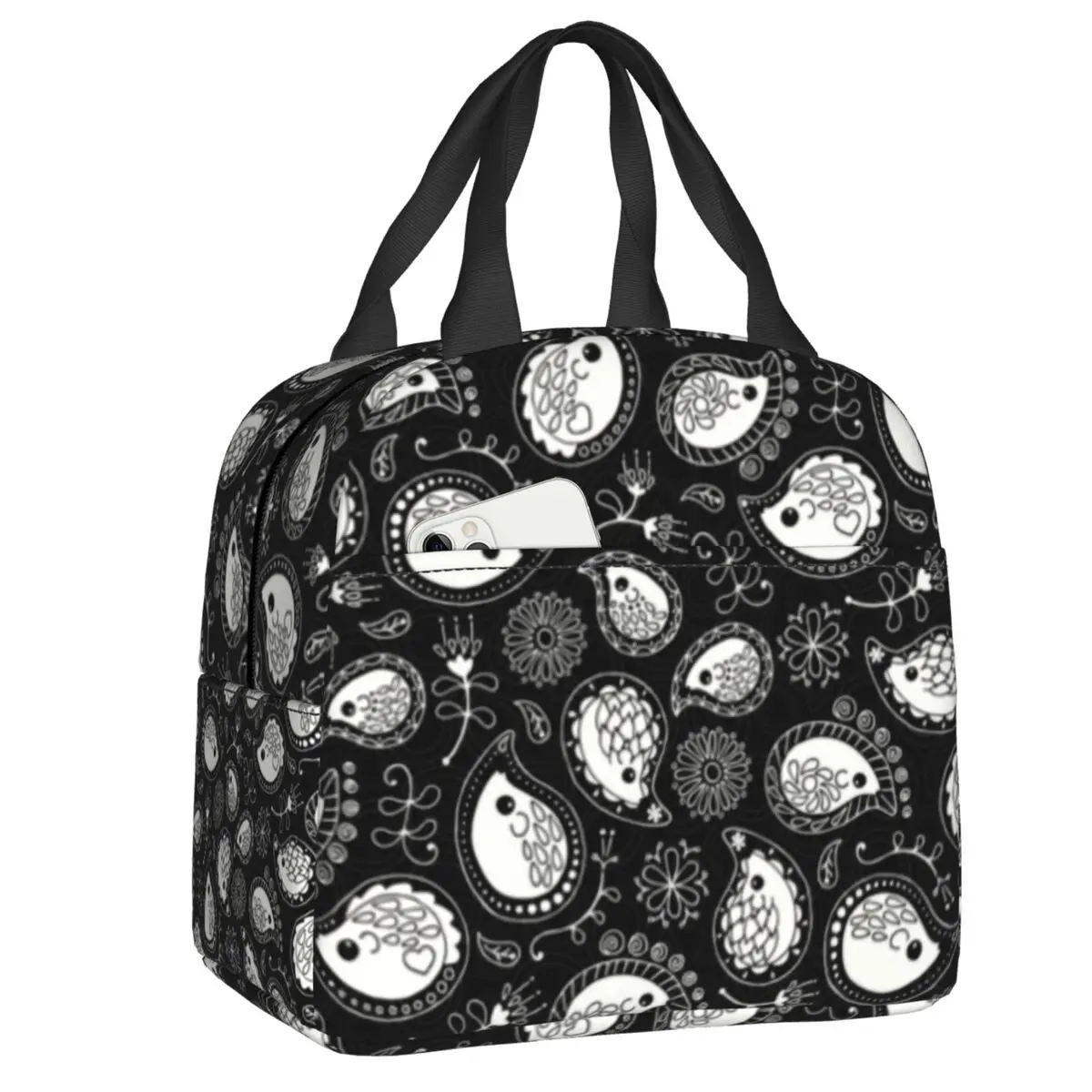 

Hedgehog Paisley Insulated Lunch Tote Bag for Women Hedgehogs Cashmere Cooler Thermal Bento Box Work School Travel