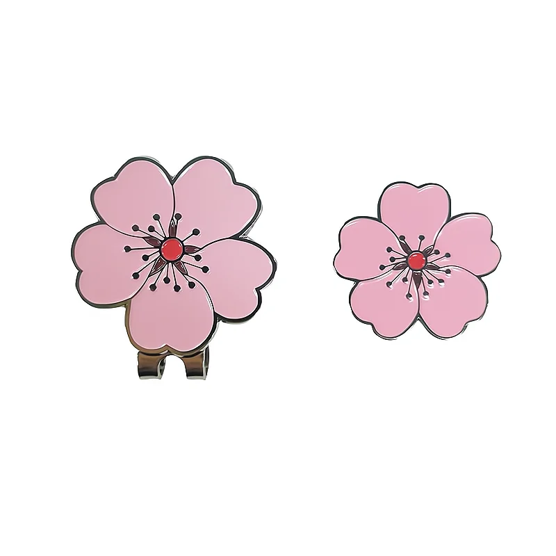 Golf Ball Mark with Golf Hat Clip Magnetic Alloy Pink Peach Flower Pattern Marker Gift For Ball Sport golf ball mark golf hat clip