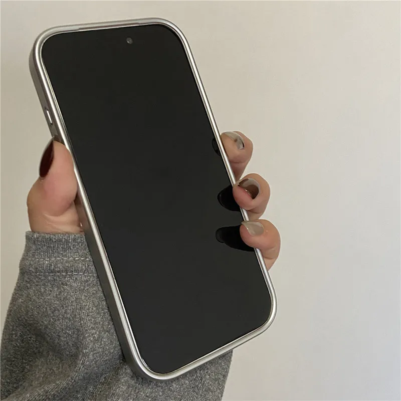 Minimalist Silver Frame Black Polka Dot Phone Case - Stylish Shockproof Protective Shell
