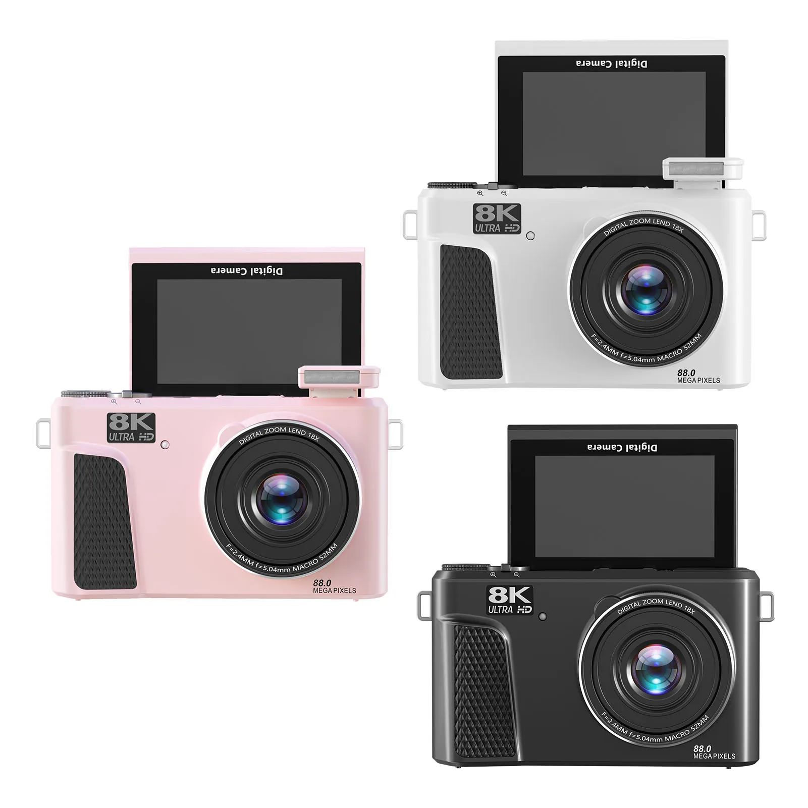 88MP 디지털 카메라 18배 줌 자동 초점 WiFi 여행용 카메라 3인치 8K 플립 스크린 전문 사진 촬영 카메라 라이브 스트리밍용
