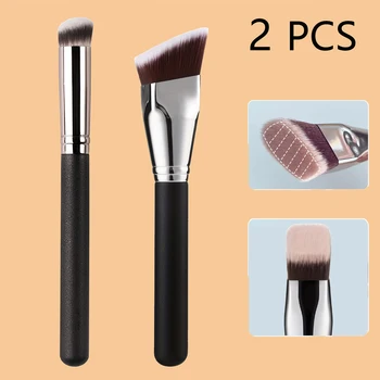 2 pennelli per trucco, pennello rettangolare per fondotinta e pennello per correttore per contouring, sfumatura, applicazione di polvere/fondotinta