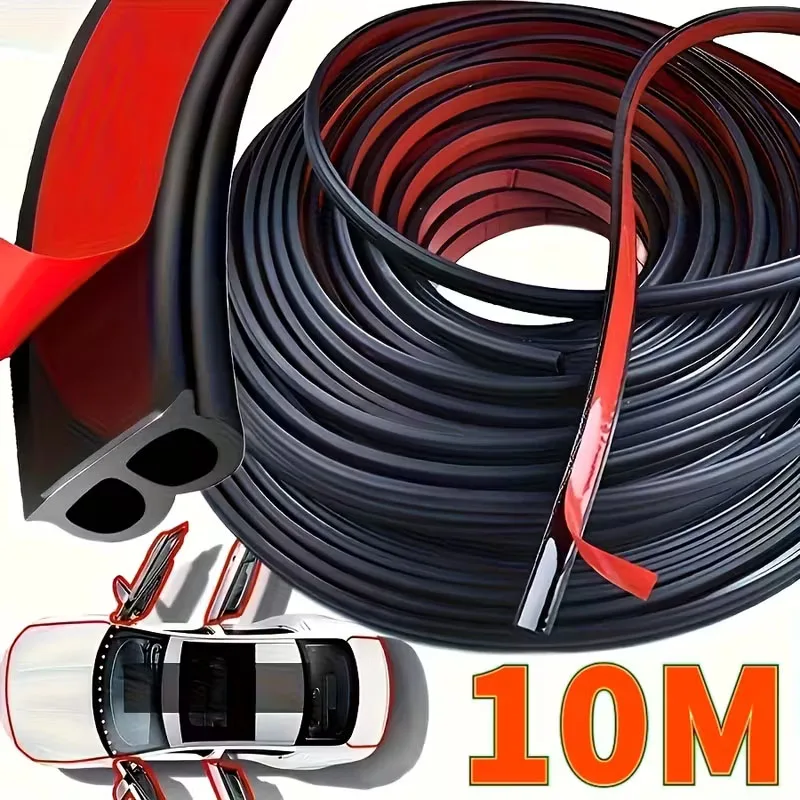 10M Car Door Seal Strip Rubber Double Layer Sealing Protector Soundproof Waterproof Weather Strips for Car Door Hood Trunk