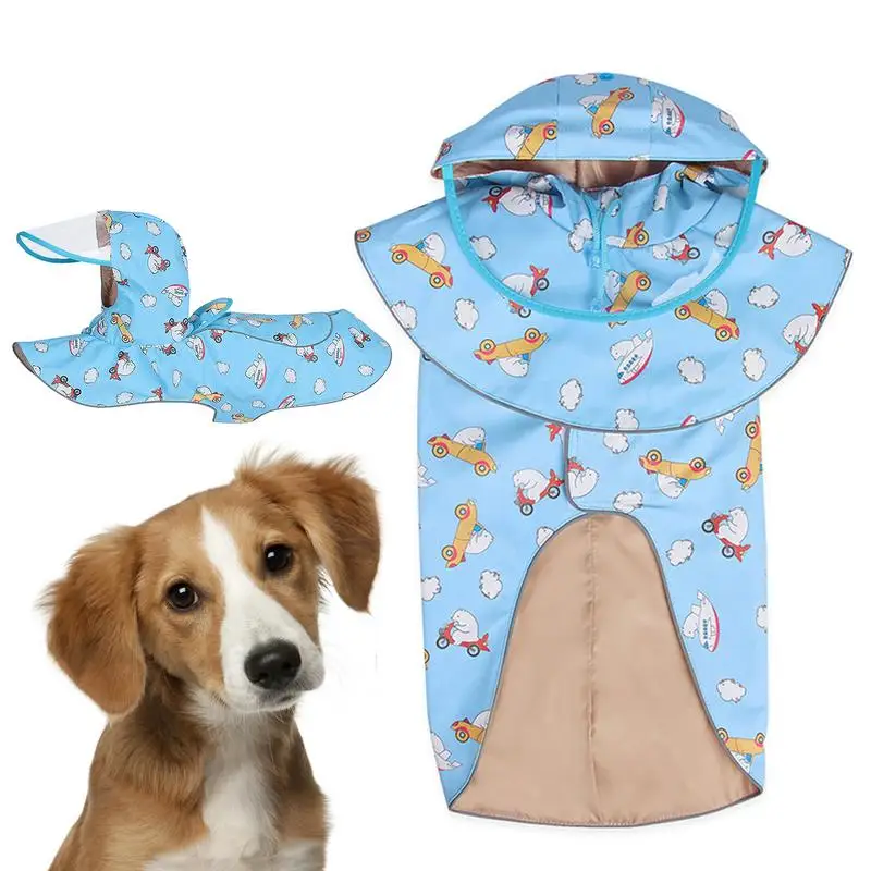 

Pet Dog Waterproof Raincoat Jumpsuit Reflective Rain Coat Adjustable Pet Clothes Poncho Hoodies With Strip Reflective For Pets