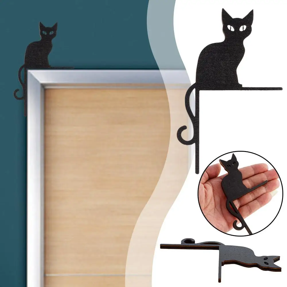 

2023 Halloween Black Cat Decor Sign Wood Halloween Door Bookshelf Frame Sign Door Corner Fireplace Decoration Home K4L2